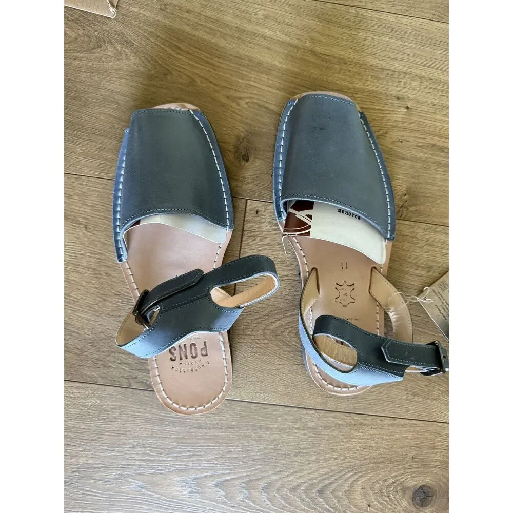 PONS NWT NEW womens 11 classic strap leather Style French Blue sandal flat